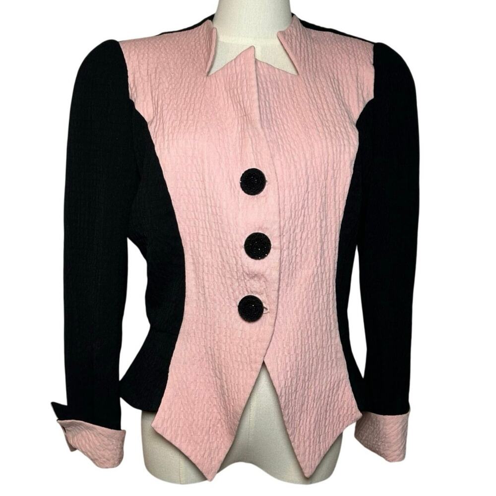 VTG 80s David Hayes Pink Black Power Blazer M Retro Glam Preppy Casual Indie